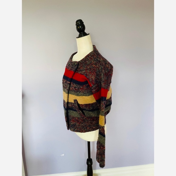Madewell Red Grey Hi-line Stripe Boucle Knit Wool Cardigan Jacket - Picture 6 of 6